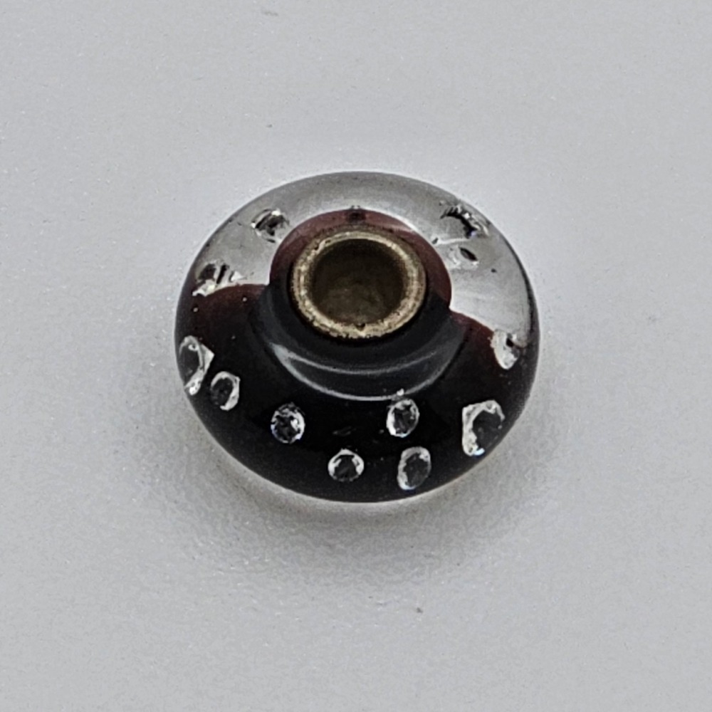 Authentic Trollbeads Black Diamond Bead Charm Signed 925 LAA Sterling Silver